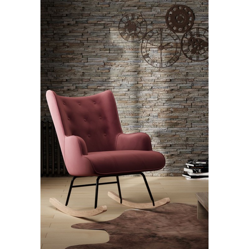 Fauteuil à bascule en velours Mama Couleur Rose Collection Mama