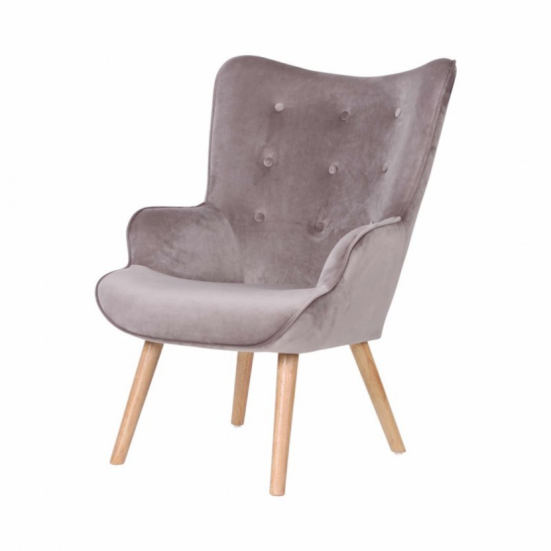 Velvet Armchair With Wooden Legs Helsinki Color Taupe Collection Helsinki