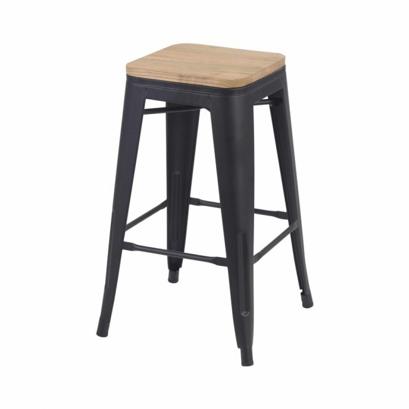 Industrial bar stool with mango wood seat inspired by tolix mat H66