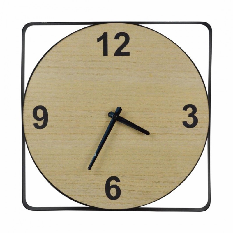 Horloge carré en bois et métal Noir