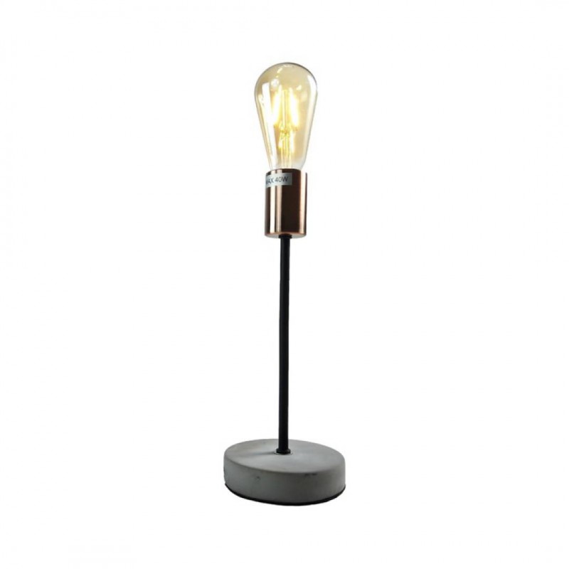 Lampe métal couleur cuivré base cimentée+ Ampoule LED Copper