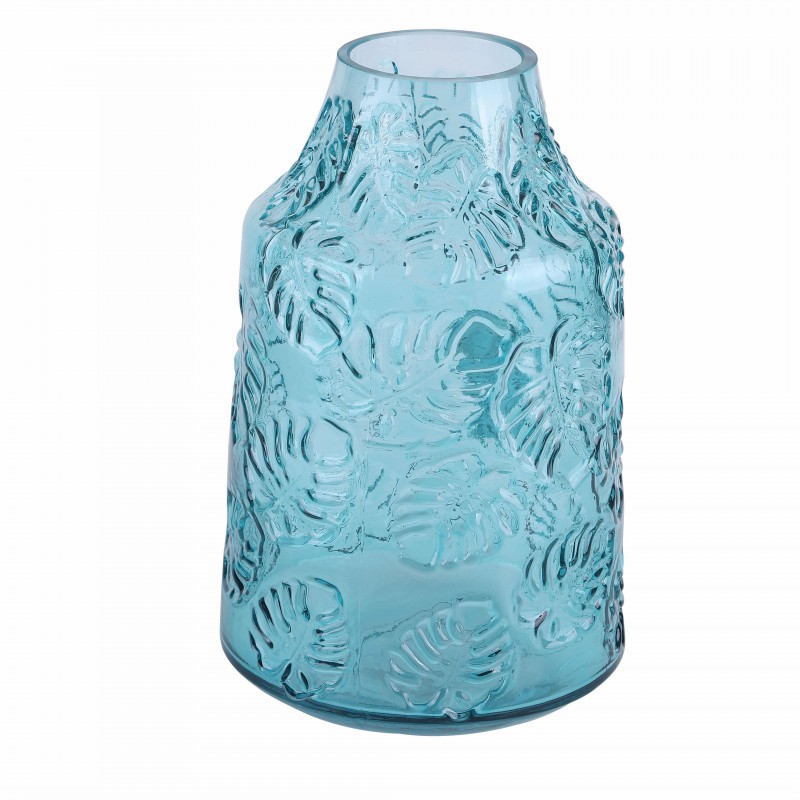 Vase en verre bleu transparent