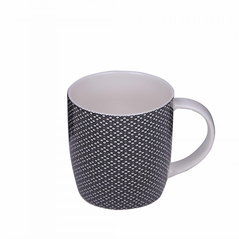 Grey mug with different black patterns