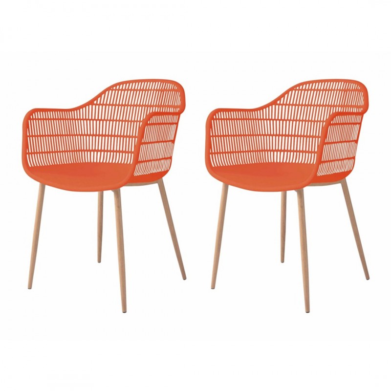 Lot de 2 chaises avec accoudoir interieur /exterieur Couleur Orange