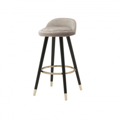 Pablo Bar Stool In Velvet With Golden, Wooden Bar Stool With White Leather Seat