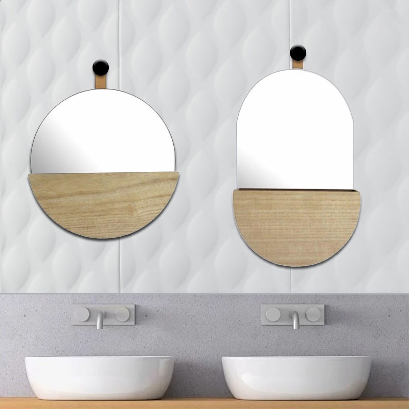 Oval Mirror with Wood Storage