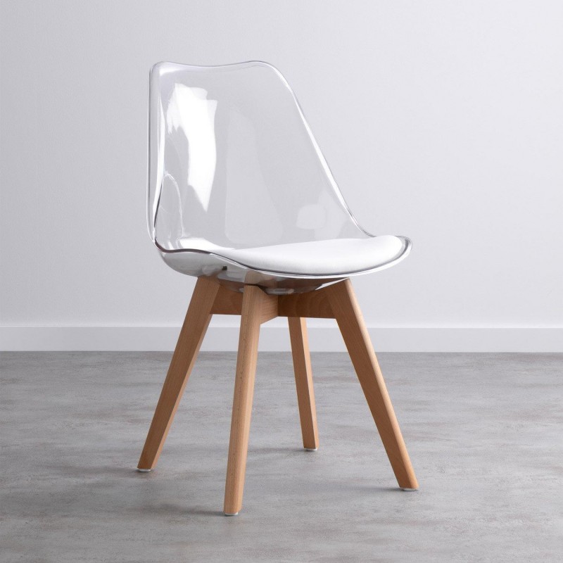 Chaise type scandinave transparente avec pieds bois Hetre
