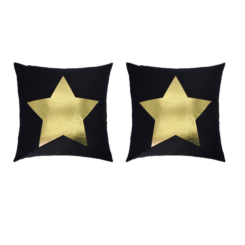 Lot de 2 coussins PORTONOVO noirs avec étoile dorée 45x45
