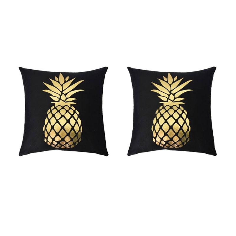 Set van 2 zwarte PORTONOVO kussens met gouden ananas 45x45