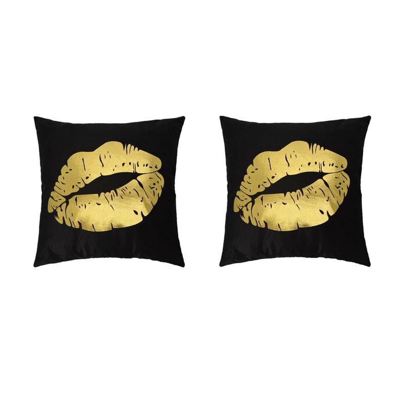 Set of 2 PORTONOVO black cushions with golden mouth 45x45