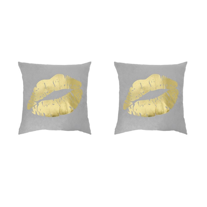 Set of 2 PORTONOVO gray cushions with golden mouth 45x45