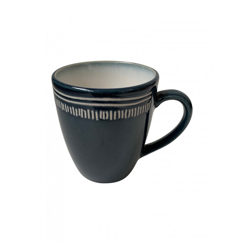 Blue ceramic mug with white pattern, 35CL - MOHI