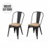 Lot de 2 chaises industrielles de salle à manger assise bois inspirée Tolix Couleur Noir