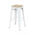 Industrial bar stool inspired by tolix H76Cm with mango wood seat Color White