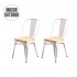 Set of 2 industrial dining room chairs with wooden seat inspired by Tolix Color White