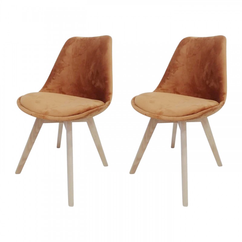 Lot de 2 chaises en velours, pieds en bois d'hêtre, 58x49,5xH82 CM-ALBA
