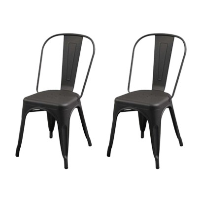 Industrial Chairs Retro Inspired By Tolix, Matte Black Metal Bistro Dining Chairs Set Of 2