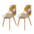 Lot de 2 chaises de salle à manger modernes en patchwork avec pieds en bois massif et assise rembourrée Couleur Jaune