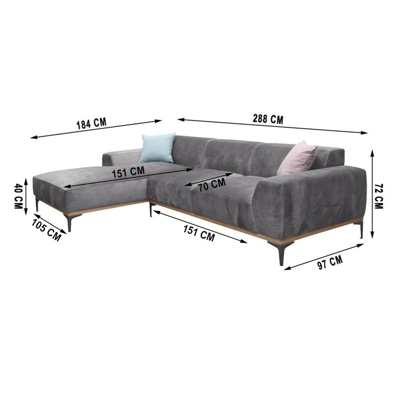 Canape D Angle 4 5 Places En Velours 288x184cm Atlanta