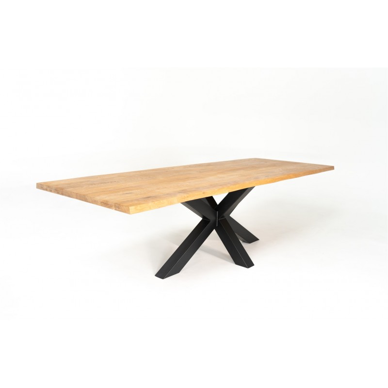 Table rectangulaire en chêne + bords réguliers + pieds croisé