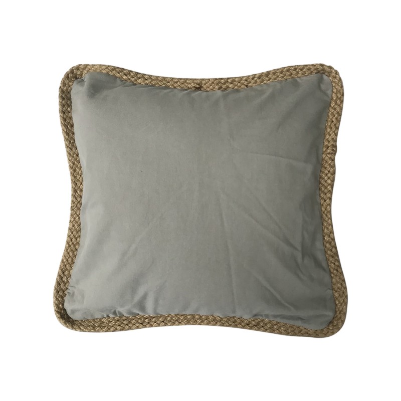 Coussin en tissu uni avec bordure en jute tressée, 44x44 cm - HAZEL