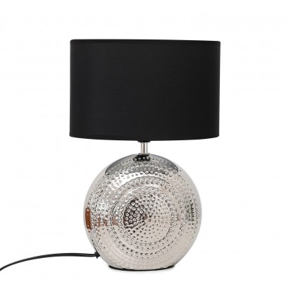 Round Table Lamp With Black Shade, White Table Lamp With Black Shade