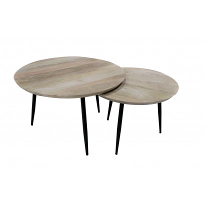 Round Nested Black Metal Coffee Tables, Circular Coffee Tables Wood