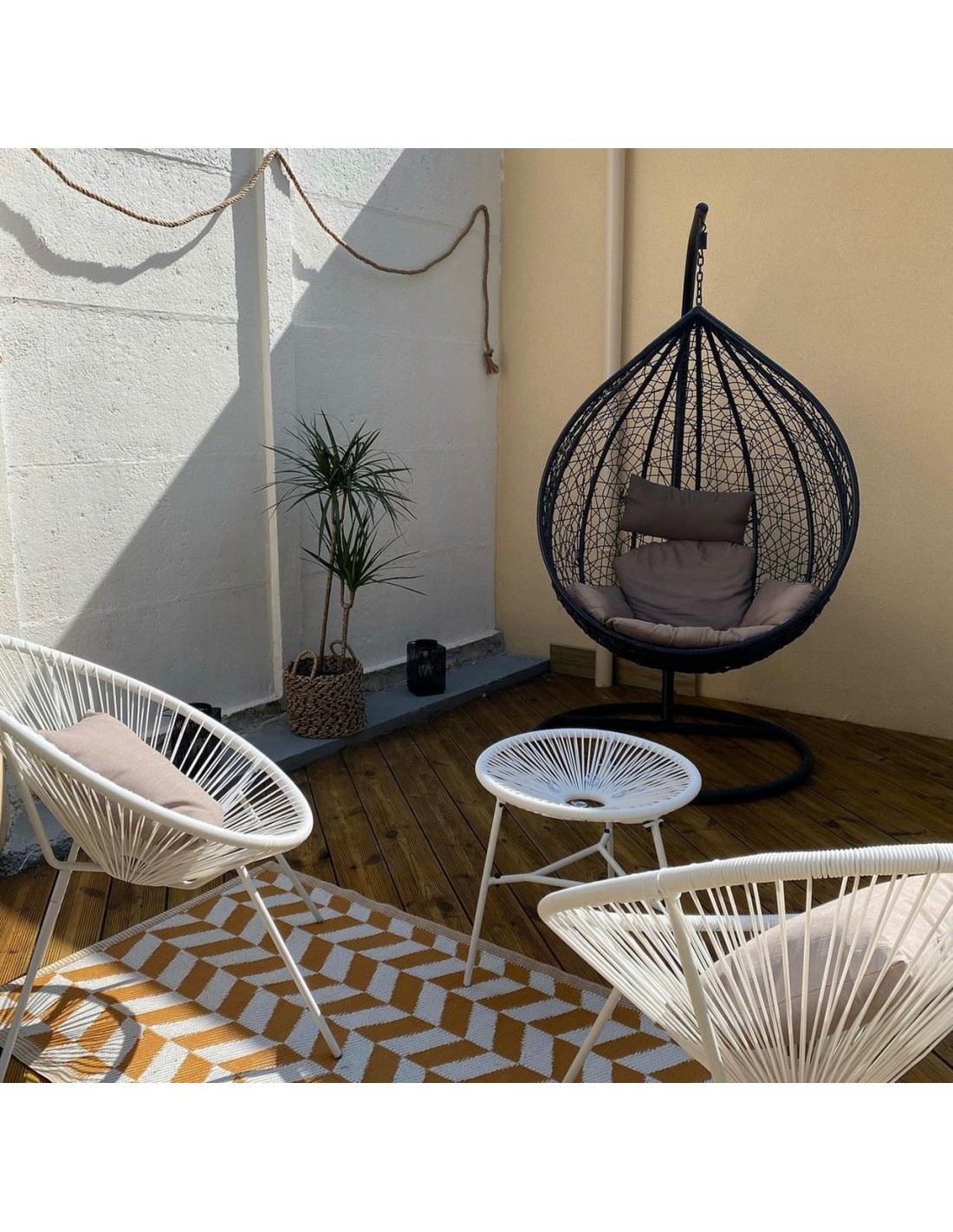 Fauteuil suspendu balancelle jardin chaise hamac terrasse avec cadre et  coussin