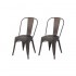 Lot de 2 chaises industrielles de salle à manger assise bois inspirée Tolix Couleur Gris