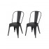 Set of 2 industrial dining room chairs with wooden seat inspired by Tolix Color noir mat