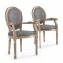 Lot de 2 chaises Médaillon avec accoudoir Style Louis XVI en velours Couleur Gris clair