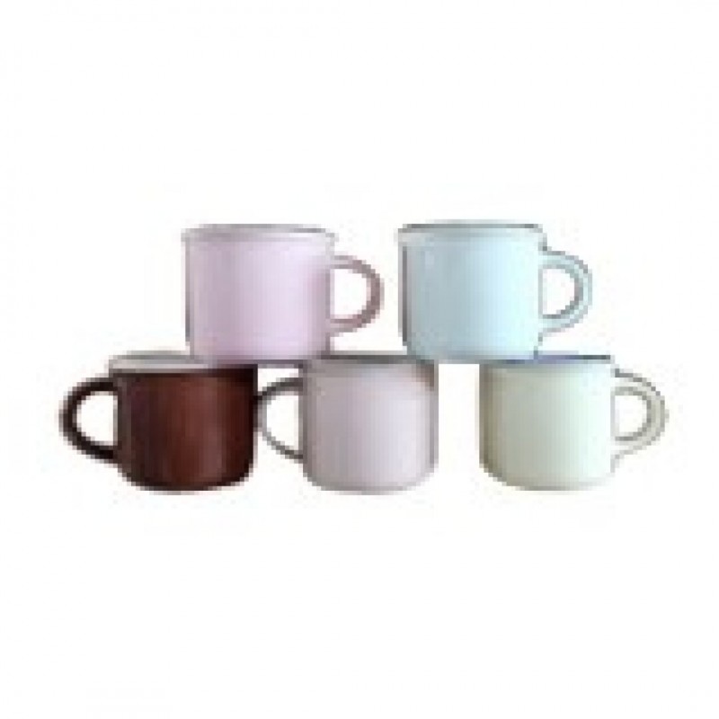 Set of 5 colored ceramic cups with handle, 220ml