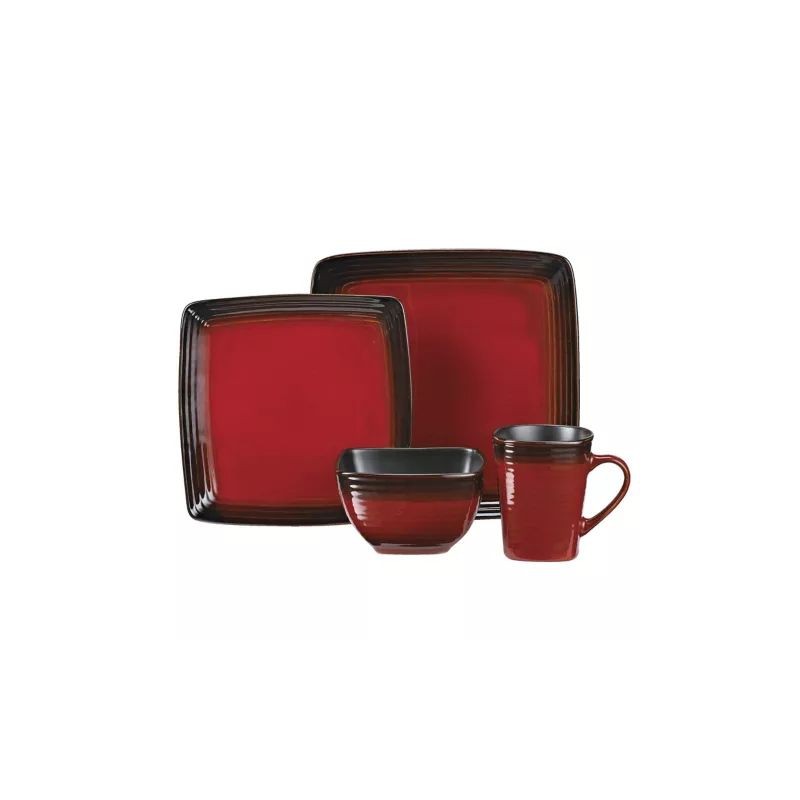Square ceramic dessert plate red/black, 20x20CM - PALMIE