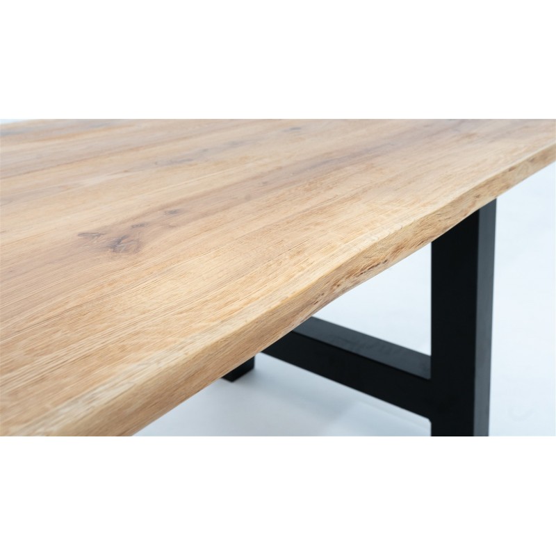 Metal Legs In Solid Oak Wood Thickness 4cm, Wood And Metal Dining Table With Bench