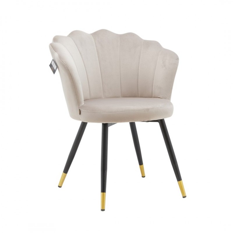 Fluwelen stoel, schelpvorm, zwarte en gouden poten, 66x67.5x85 cm - MALIA