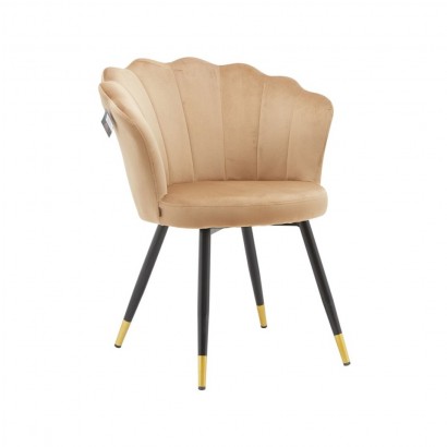 Inpakken baas Crack pot Fluwelen stoel, schelpvorm, zwarte en gouden poten, 66x67.5x85 cm - MALIA