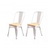 Set of 2 industrial dining room chairs with wooden seat inspired by Tolix Color White