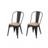Set of 2 industrial dining room chairs with wooden seat inspired by Tolix Color Black