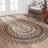 Round jute rug with black ethnic print - RUNE