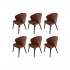 Lot de 6 chaises avec accoudoirs en velours , structure bois massif-LIZY Couleur Brun