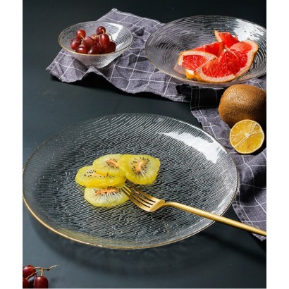 Assiette creuse en verre contour dore, D20,5x6CM