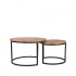 Set de 2 tables gigognes en bois avec pied métal noir 70x70xH45CM - BELLA Couleur Brun