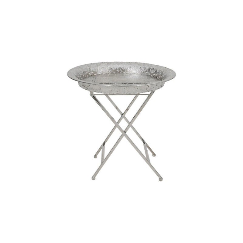Table d'appoint pliante en métal argentée, D54xH55 cm