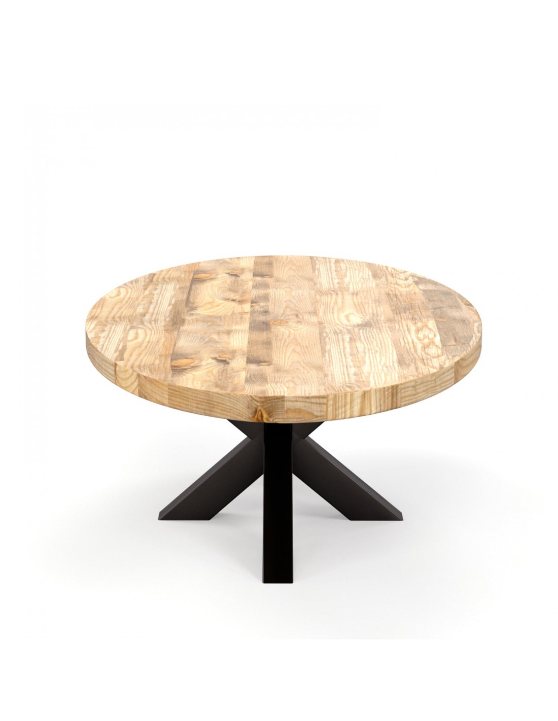 Grande Table à manger Ronde en bois massif- naturel/noir- FLAVIA