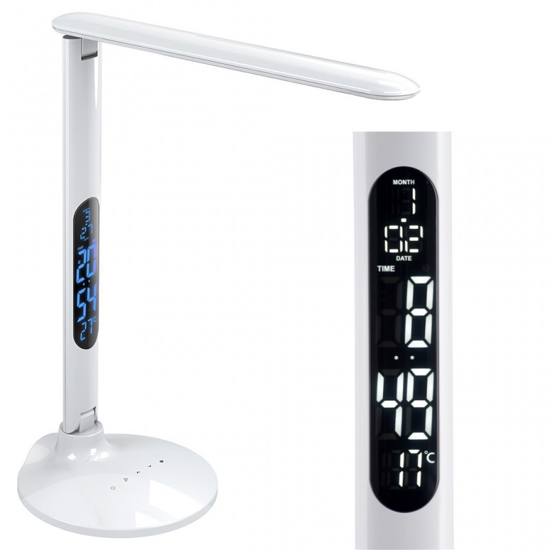 Lampe D20x51cm LED Touche + Réveil + Thermomètre Easy zoom