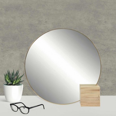 Round mirror with wooden...