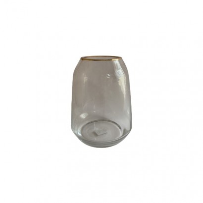 Clear glass vase with gold...