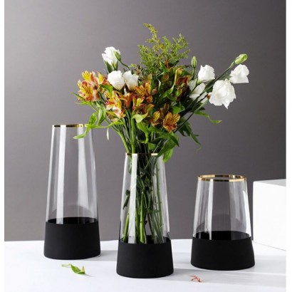 Glass vase with black...
