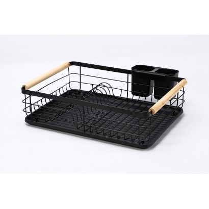 Metal dish rack with wooden...