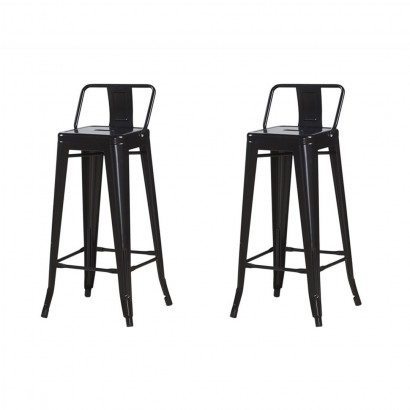 Set Of 2 Industrial Bar Stools H76 Seated, Tolix Style Metal Bar Stool With Low Backrest